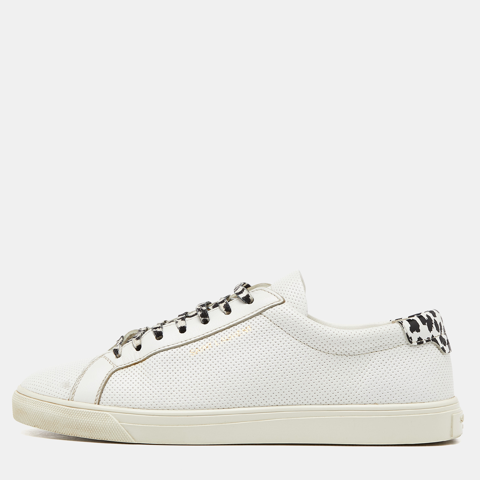 Pre-owned Saint Laurent White Leather Andy Lace Up Trainers Size 39