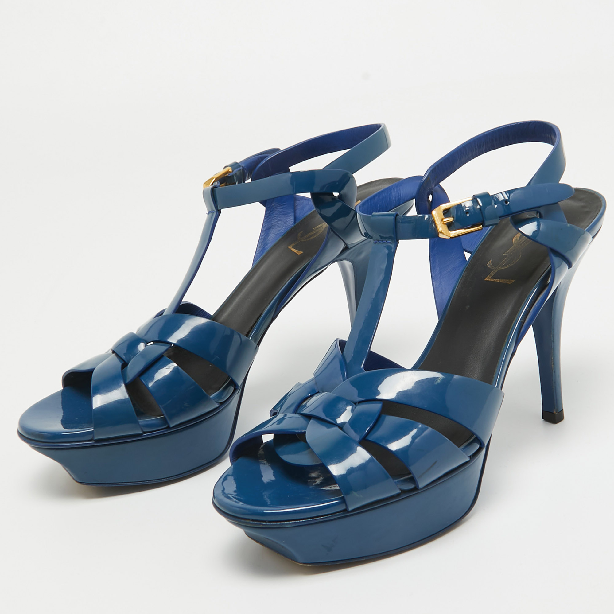 

Saint Laurent Blue Patent Leather Tribute Sandals Size