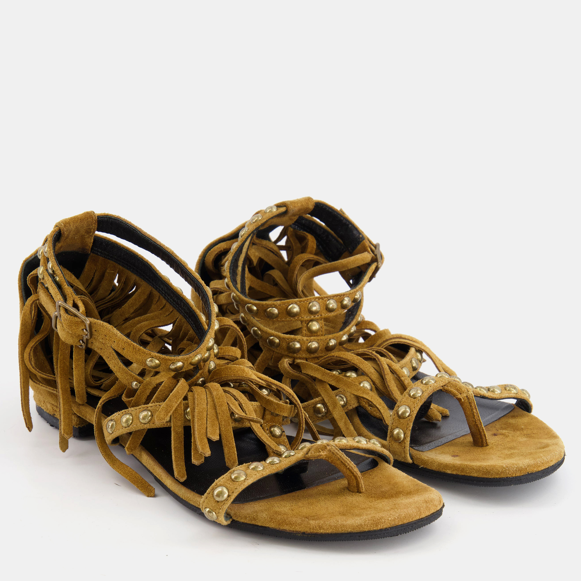 

Saint Laurent Camel Suede Tassel Studded Sandals Size EU, Brown