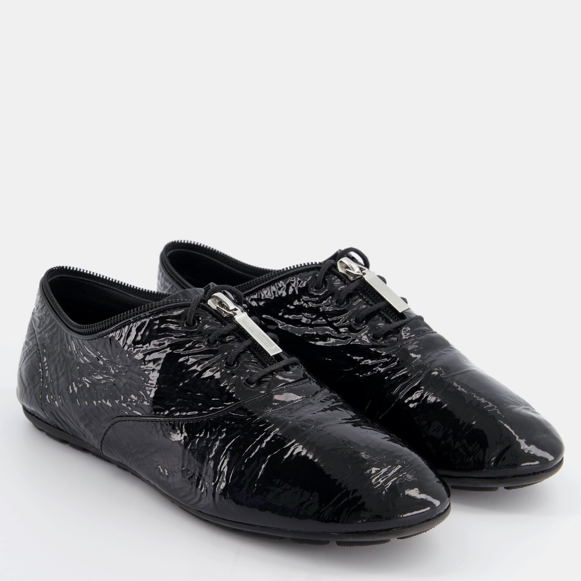 

Saint Laurent Black Patent Lace up Shoes with Zip Detail Size EU