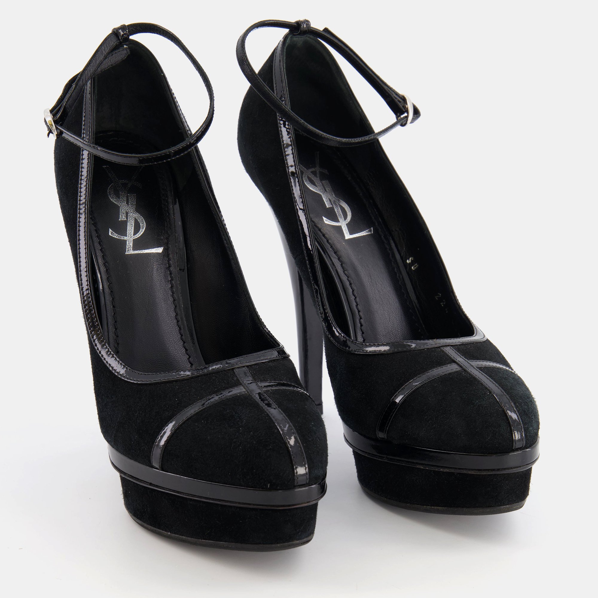 

Saint Laurent Black Suede Ankle Strap High Heels Size EU