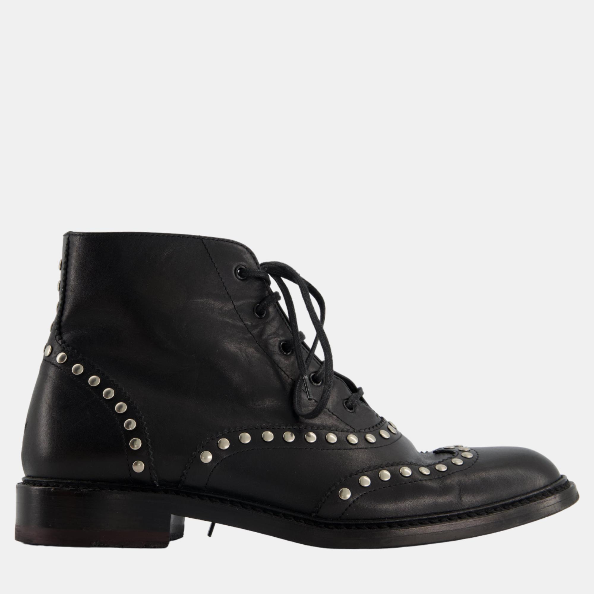 

Saint Laurent Black Leather Studded Ankle Boots Size EU