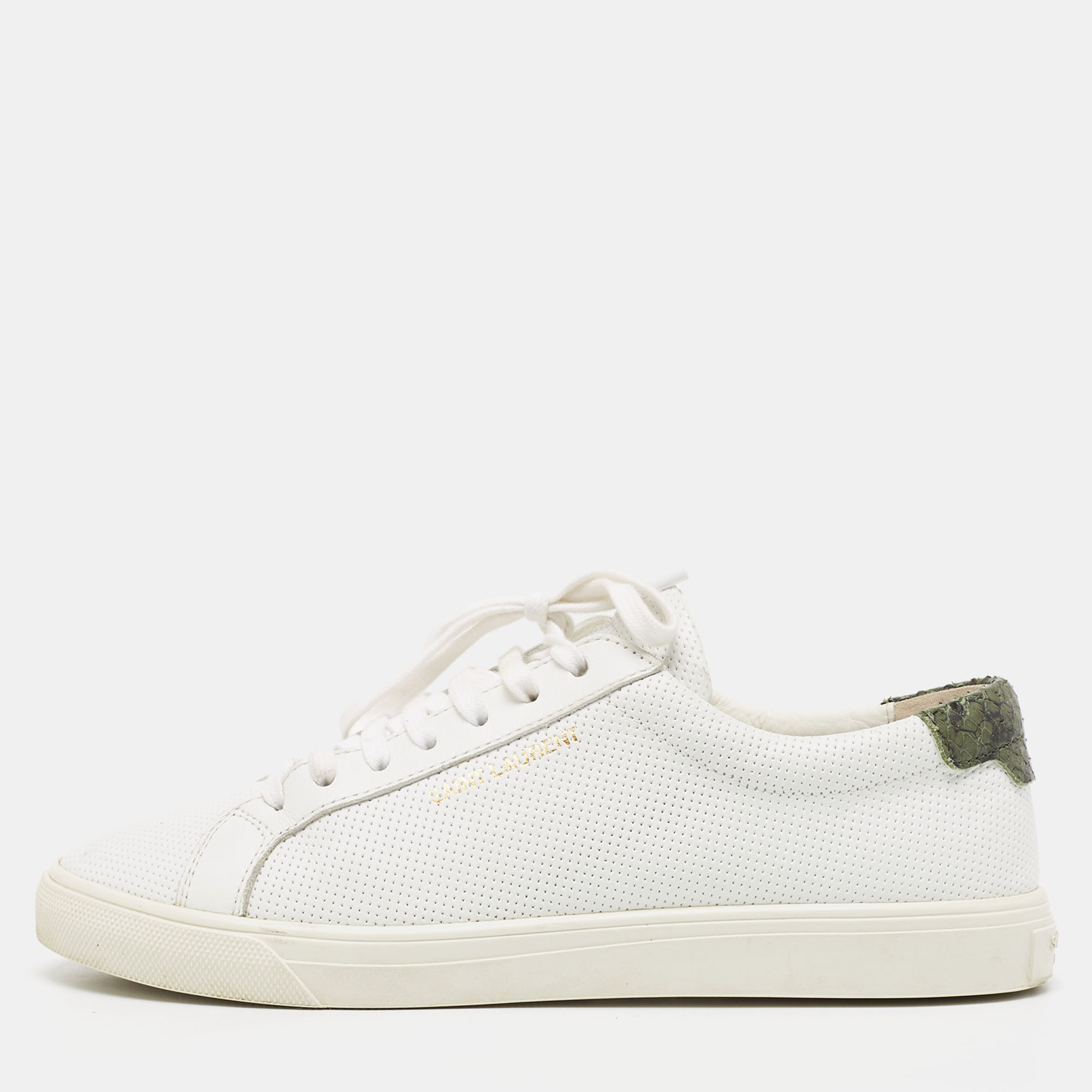 

Saint Laurent White Leather and Python Embossed Andy Sneakers Size