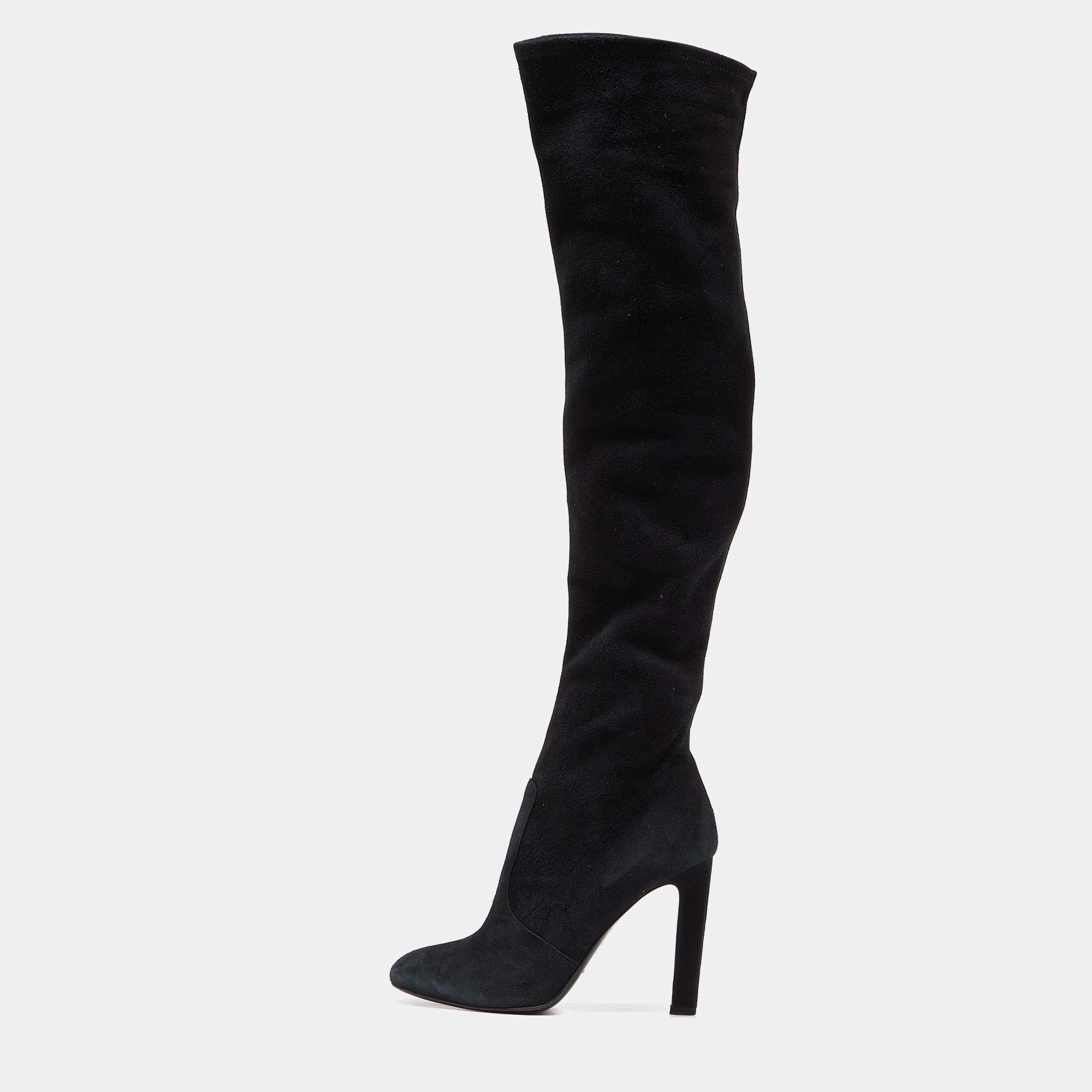 Pre-owned Saint Laurent Black Suede Over The Knee Boots Size 38.5