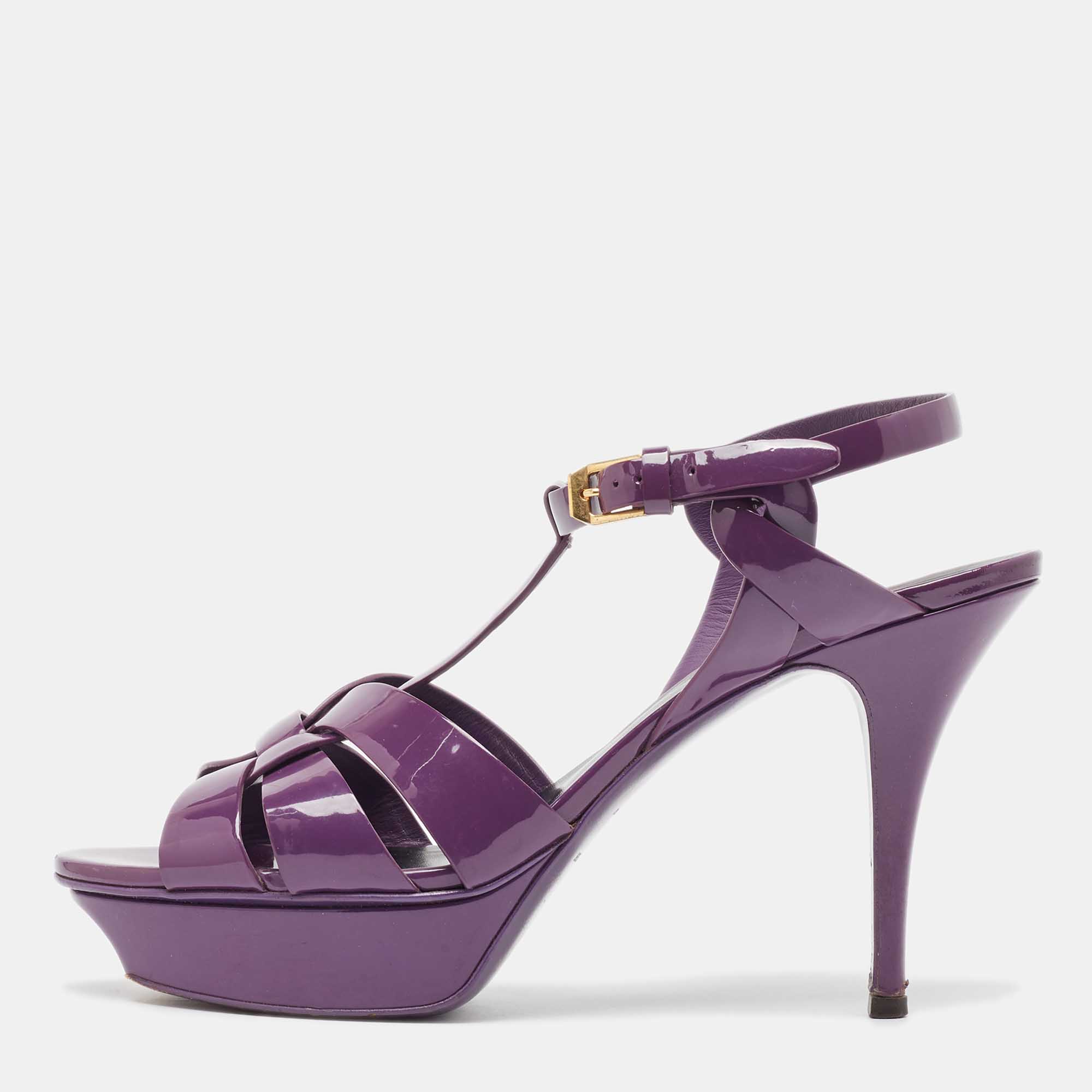 Saint Laurent Purple Patent Leather Tribute Sandals Size 41