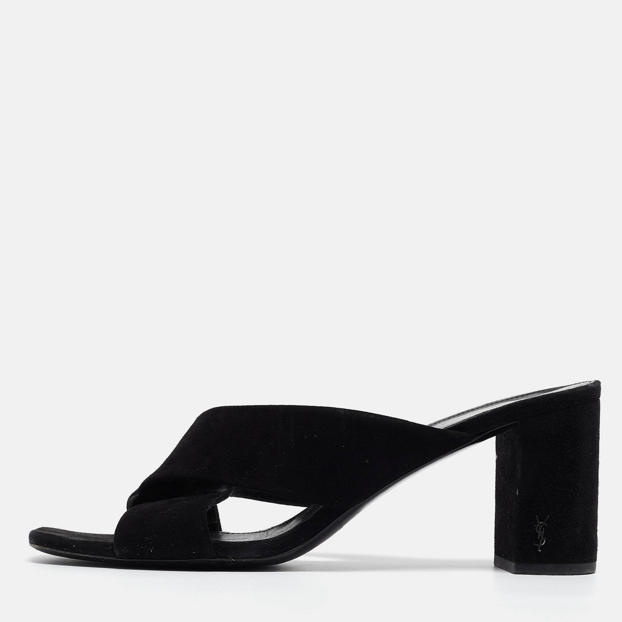 

Saint Laurent Black Nubuck Leather Loulou Slide Sandals Size