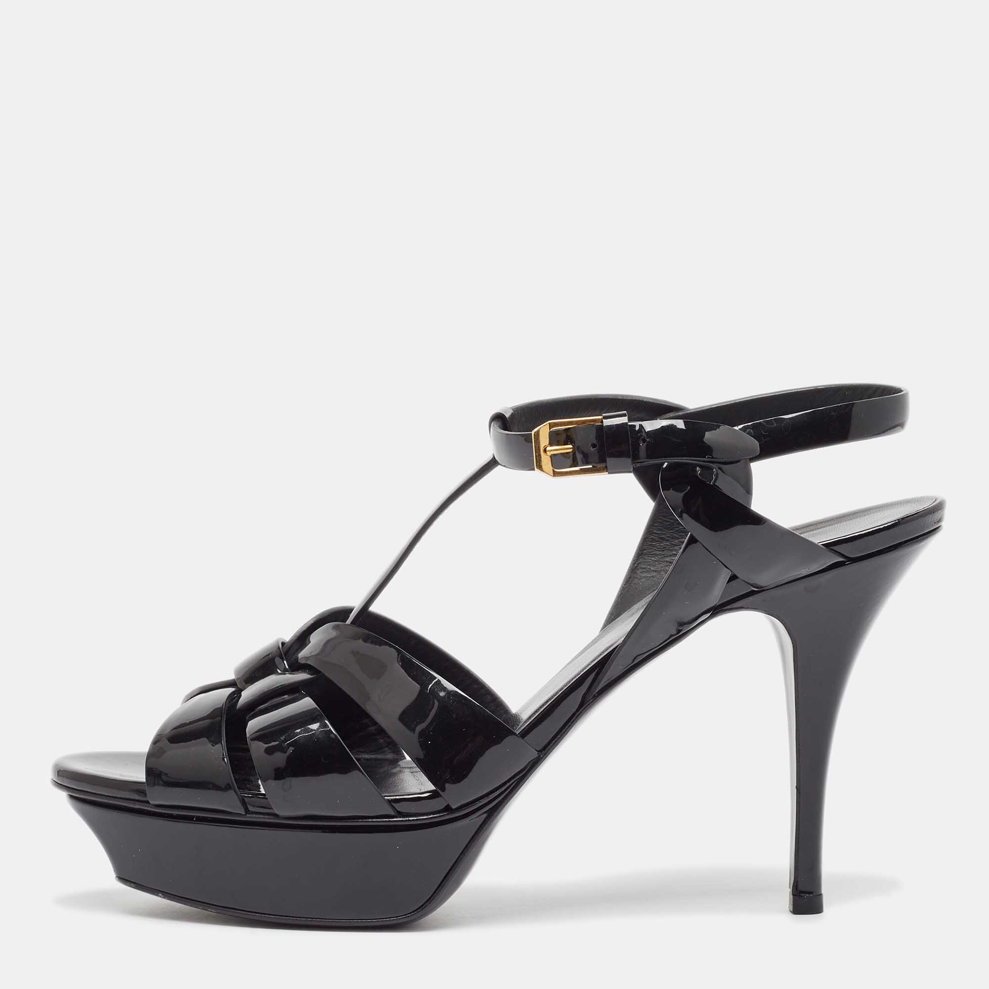 

Saint Laurent Black Patent Leather Tribute Sandals Size