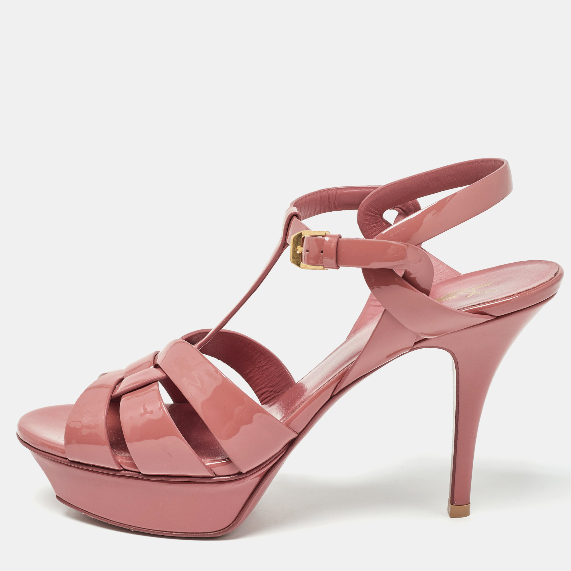 Pre-owned Saint Laurent Pink Patent Leather Tribute Sandals Size 39.5