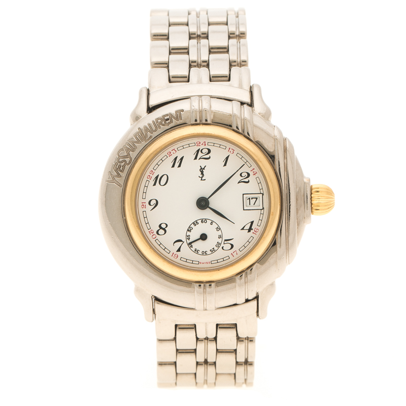 Pre Owned Saint Laurent Paris White Gold Plated Women's Wristwatch 32 mm