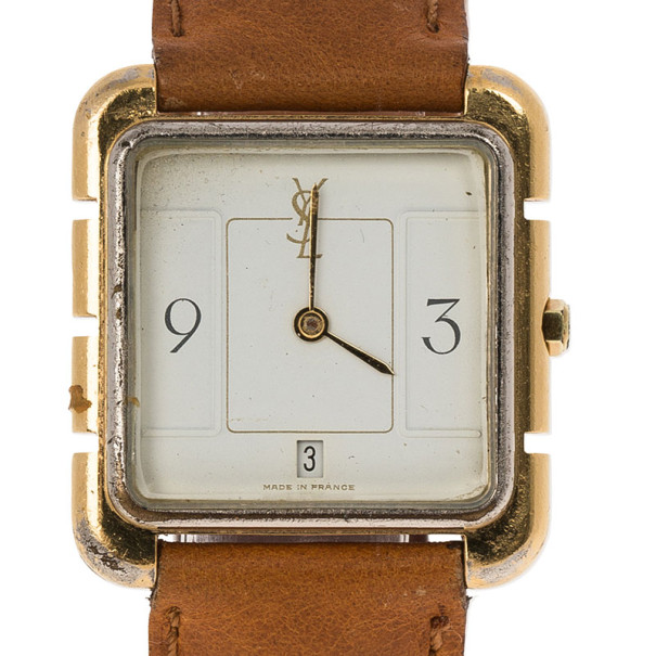 مملوكة مسبقًا Saint Laurent Paris White Gold-Plated Steel Women's Wristwatch 28MM