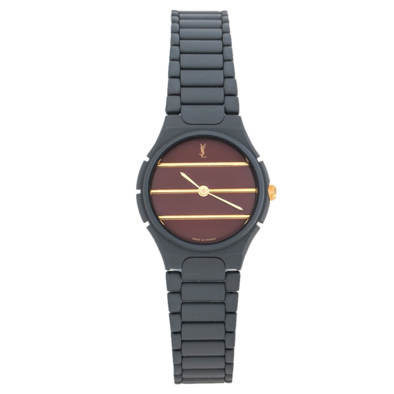Pre Owned Saint Laurent Paris Red Grey PVD Coated Stainless Steel Classic Women's Wristwatch 24 mm