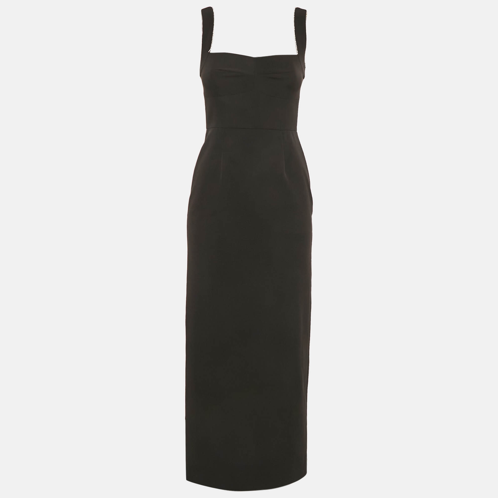 Pre-owned Saloni Black Stretch Crepe Stud Detail Midi Dress S
