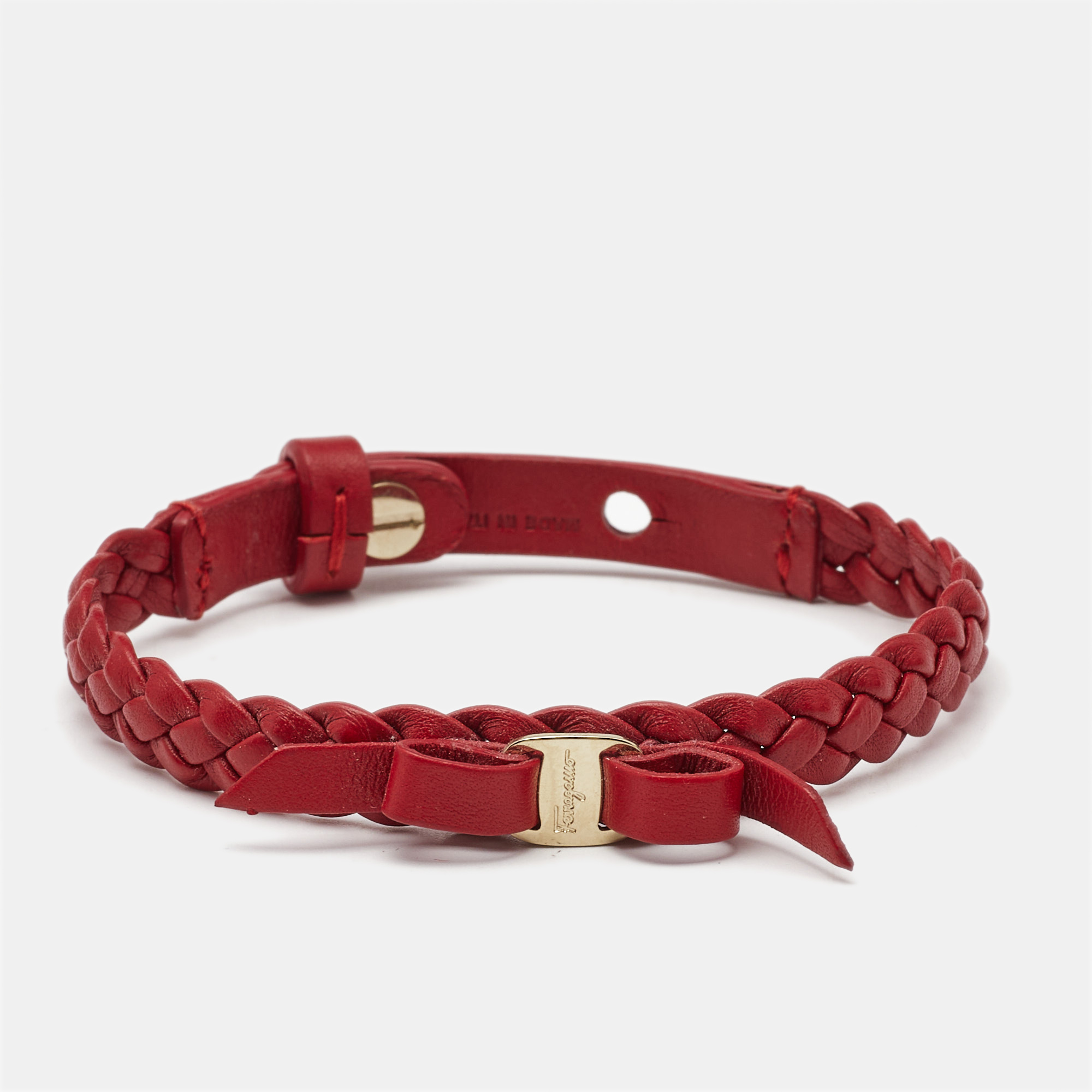 

Salvatore Ferragamo Vara Bow Red Leather Gold Tone Bracelet