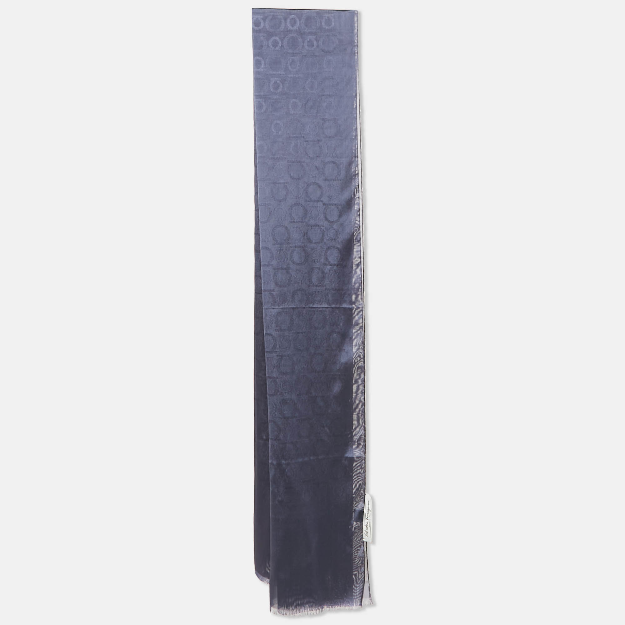 

Salvatore Ferragamo Navy Blue Ganchini Silk Jacquard Lightweight Scarf