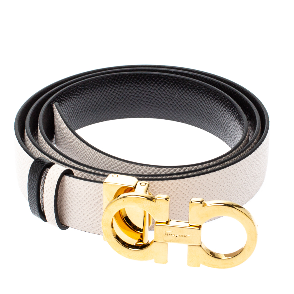 

Salvatore Ferragamo Off White/Black Leather Reversible Belt