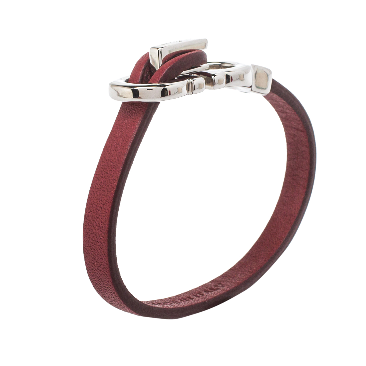 

Salvatore Ferragamo Dark Red Leather Gancini Bracelet