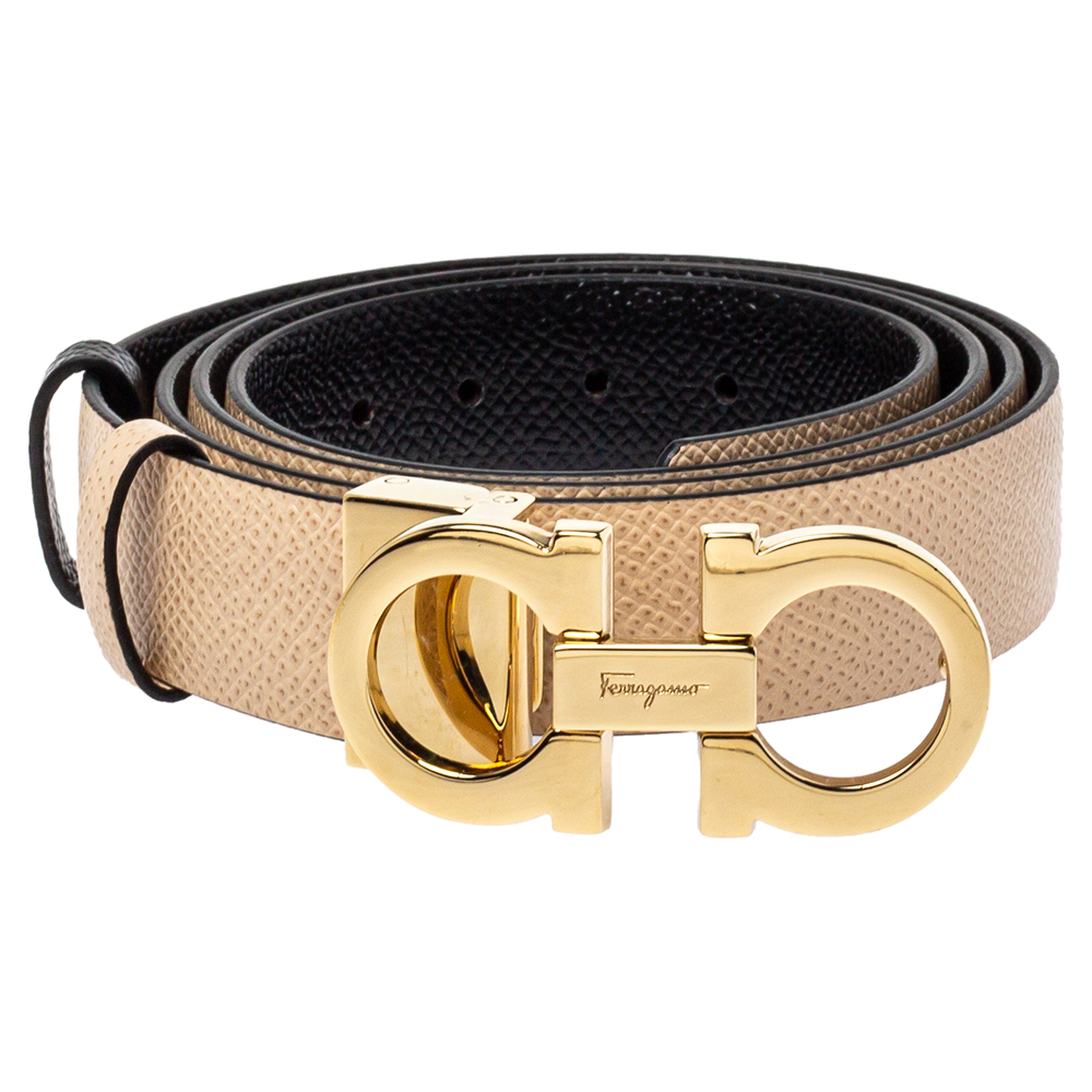 

Salvatore Ferragamo Beige Leather Gancini Buckle Belt