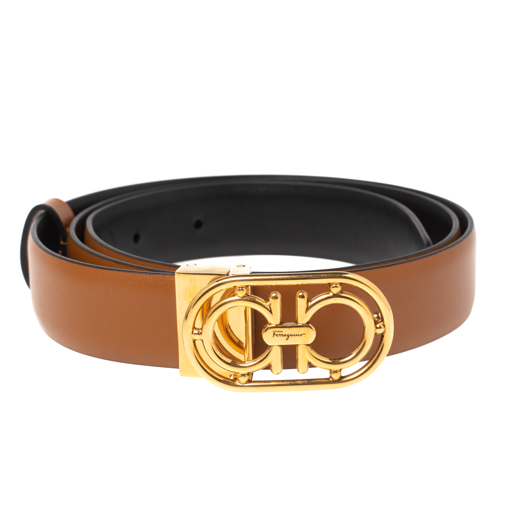 

Salvatore Ferragamo Tan Leather Gancini Buckle Belt