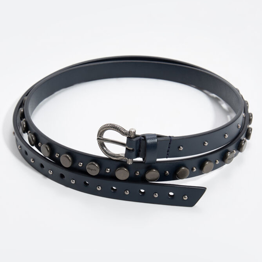 مملوكة مسبقًا Salvatore Ferragamo Blue Studded Belt 100 CM