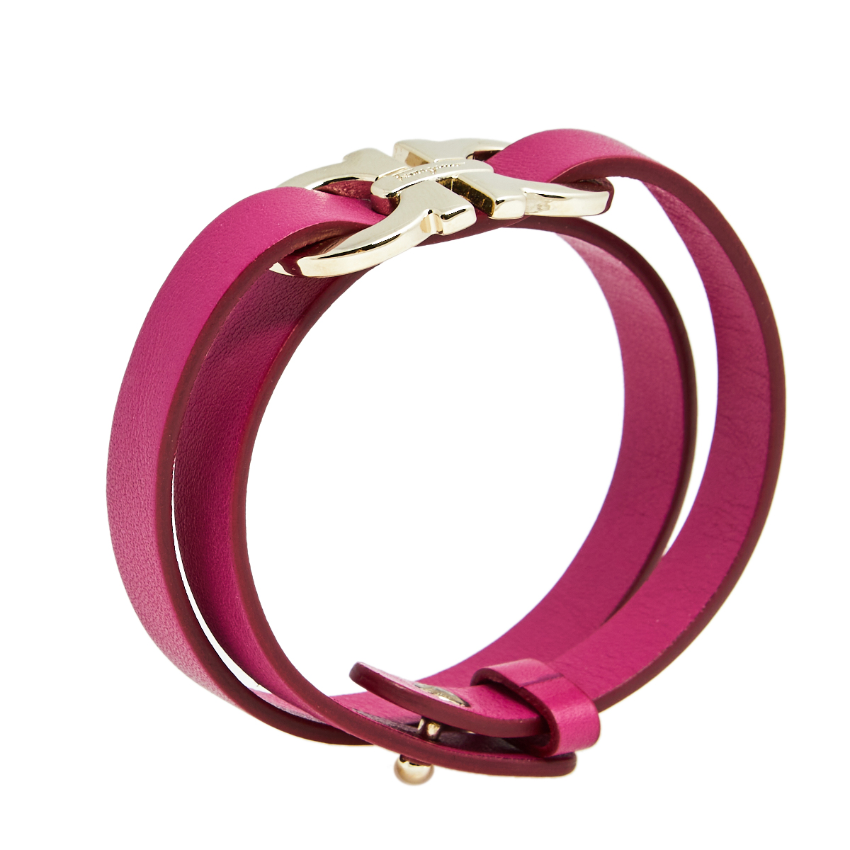 

Salvatore Ferragamo Purple Leather Gold Tone Gancini Wrap Bracelet, Pink