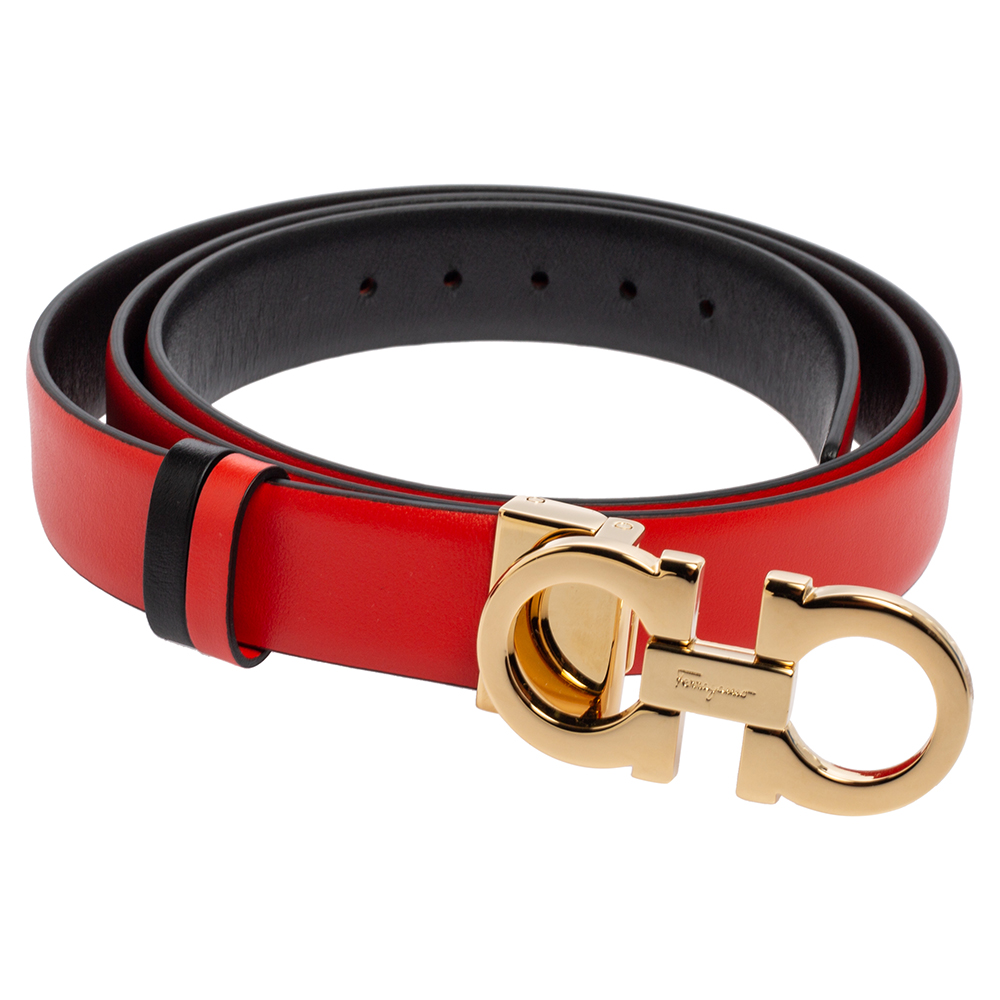 

Salvatore Ferragamo Red/Black Leather Gancini Reversible Belt