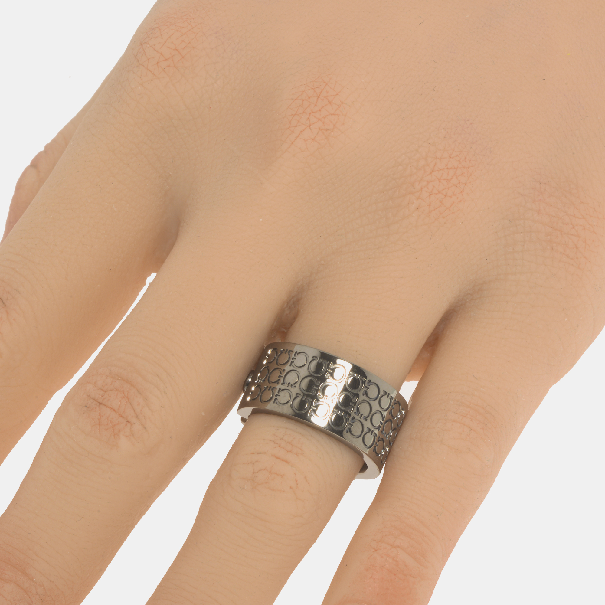 

Salvatore Ferragamo Gancini Rhodium Silver Band Ring