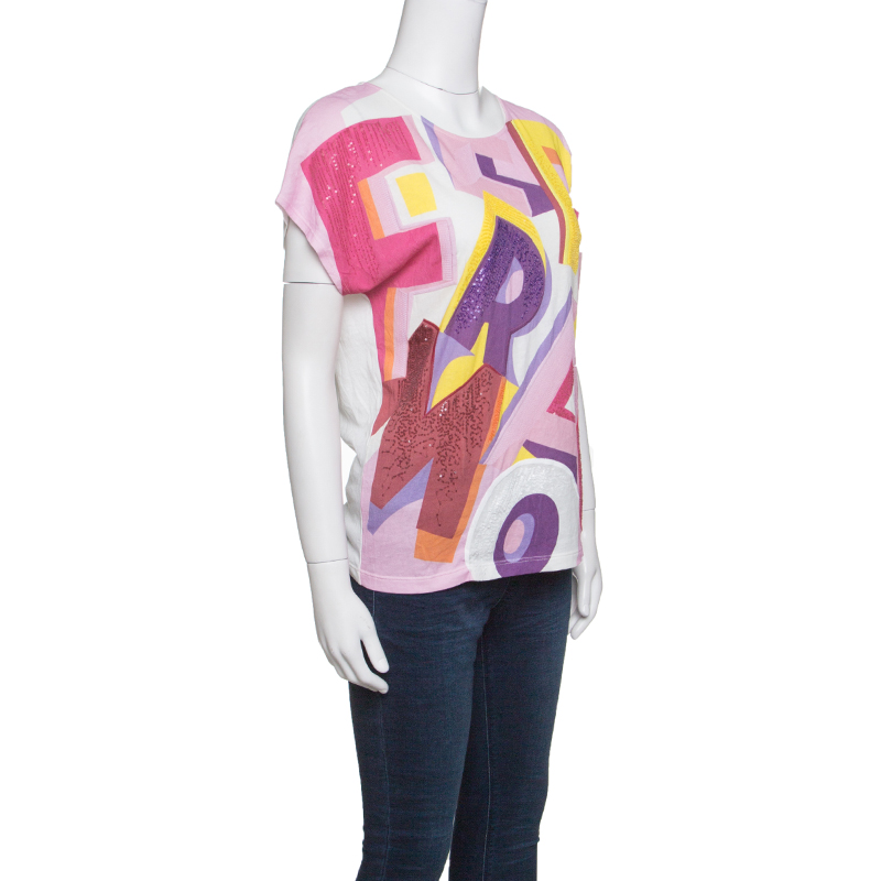 

Salvatore Ferragamo Multicolor Printed Sequined Embroidered T-Shirt