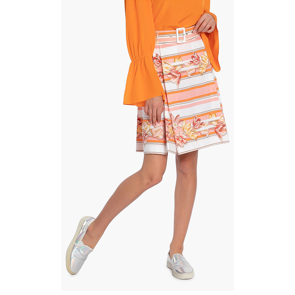 

Salvatore Ferragamo Orange Striped Floral Print Skirt  (IT 44