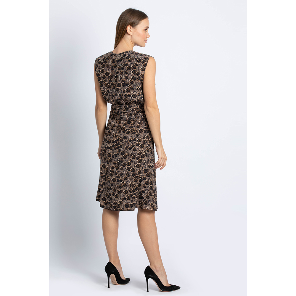 

Salvatore Ferragamo Brown Feather Print Crepe Dress  (IT 44