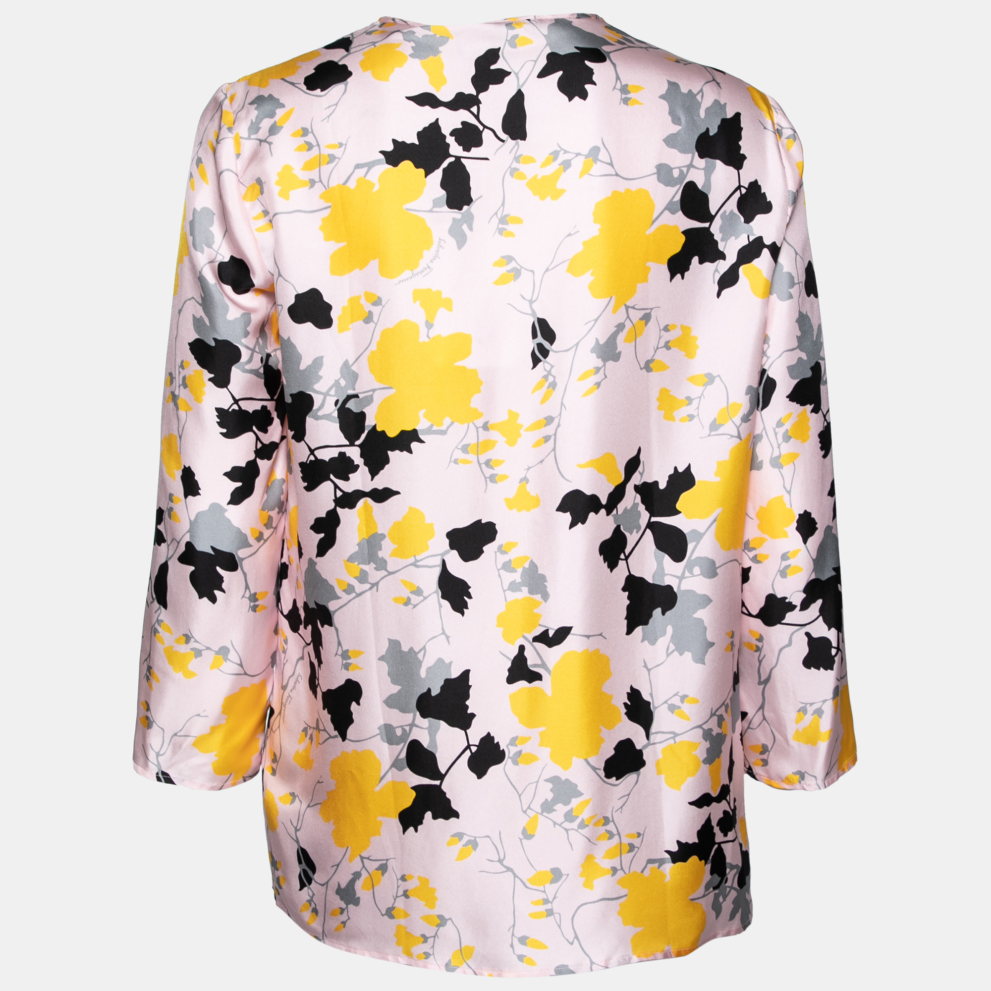 

Salvatore Ferragamo Pink and Yellow Printed Silk Long Sleeve Blouse