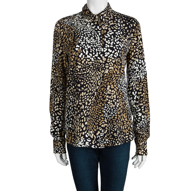 

Salvatore Ferragamo Black Printed Silk Long Sleeve Shirt