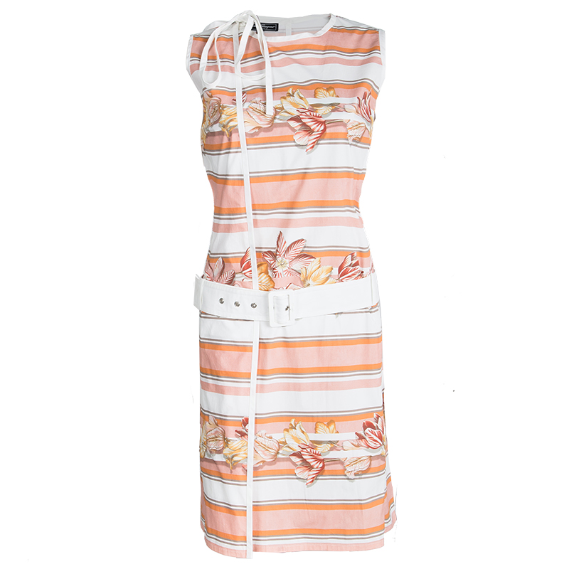 Pre Owned Salvatore Ferragamo Multicolor Printed Cotton Belted Wrap Dress M