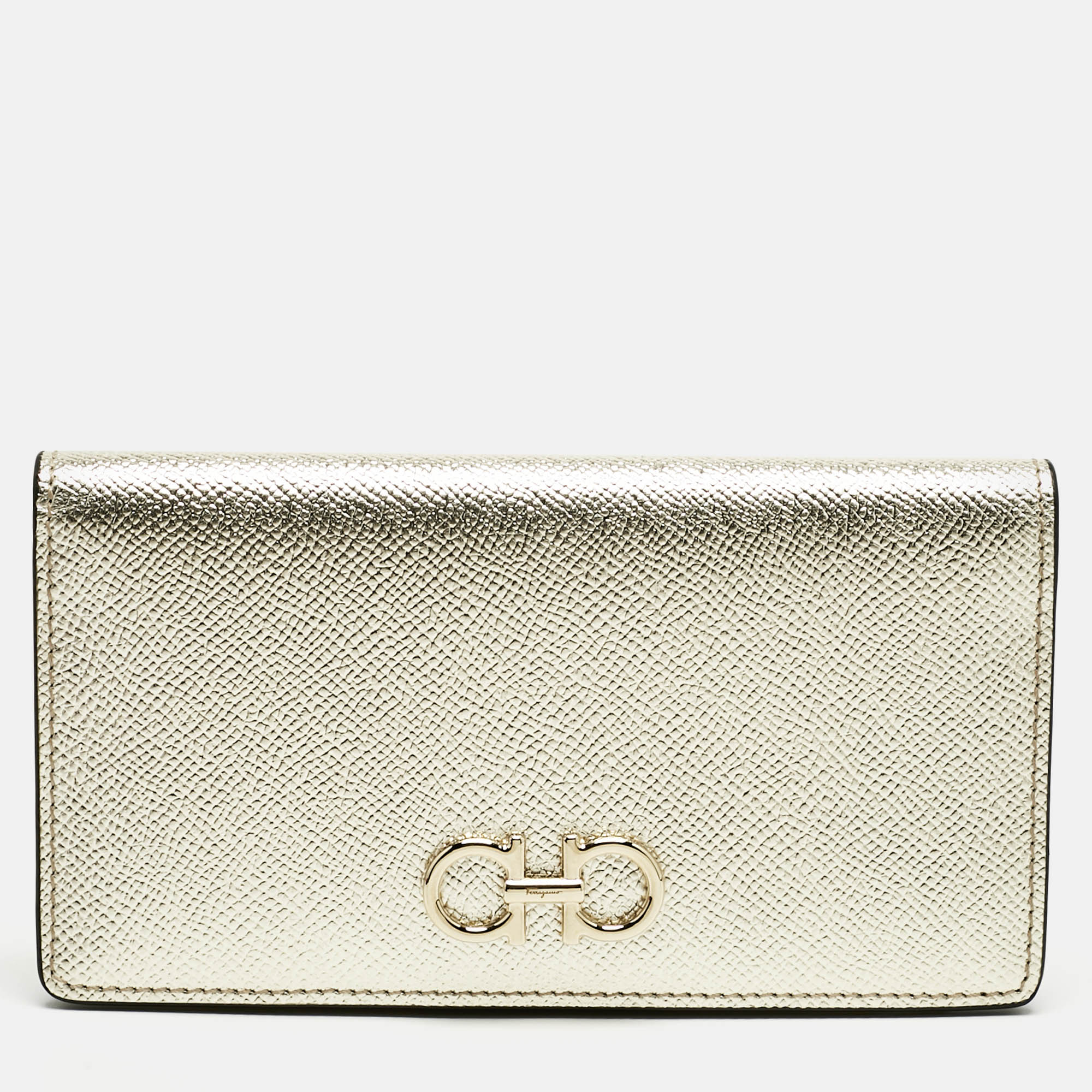 

Salvatore Ferragamo Gold Leather Gancini Long Wallet