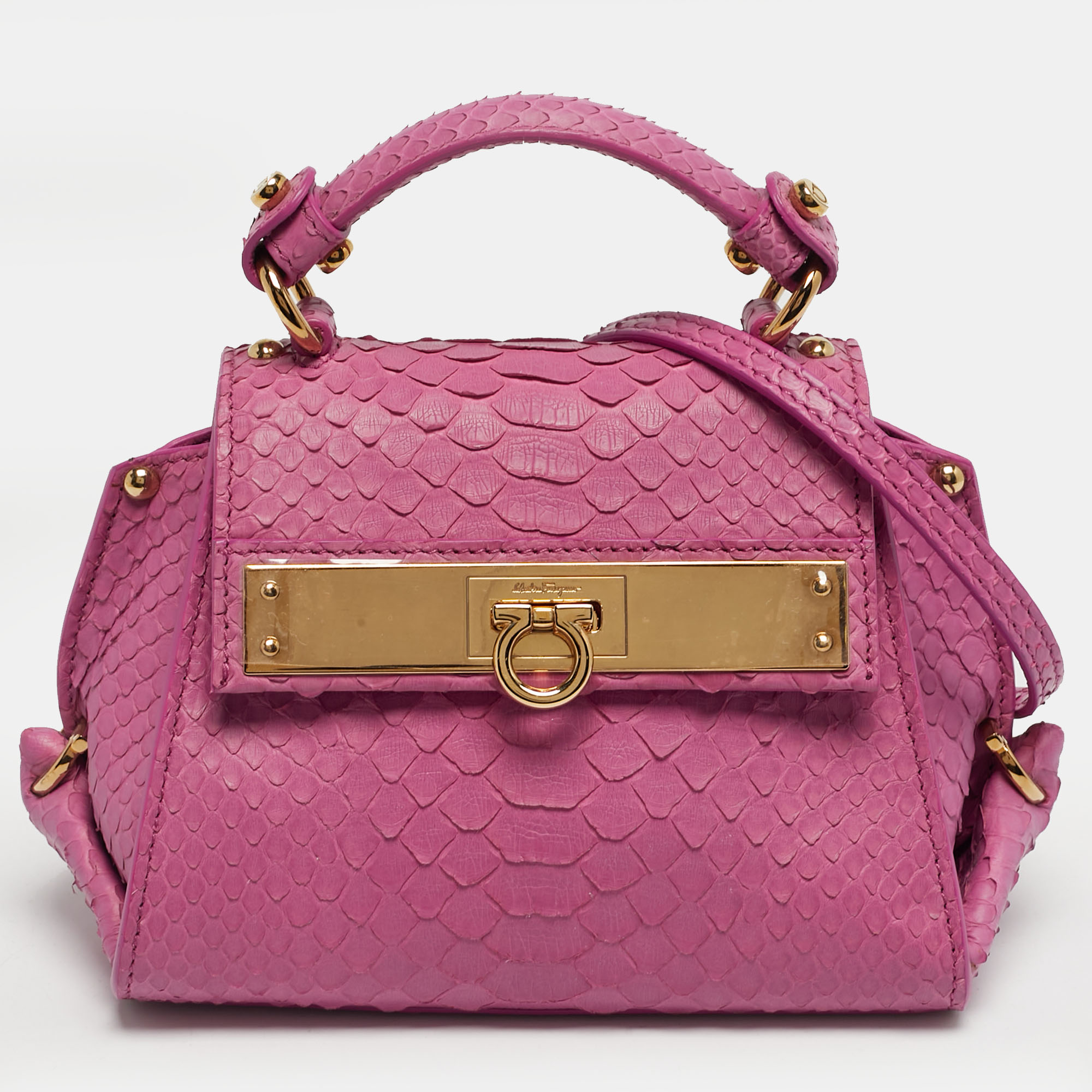Pre-owned Ferragamo Pink Python Mini Sofia Top Handle Bag