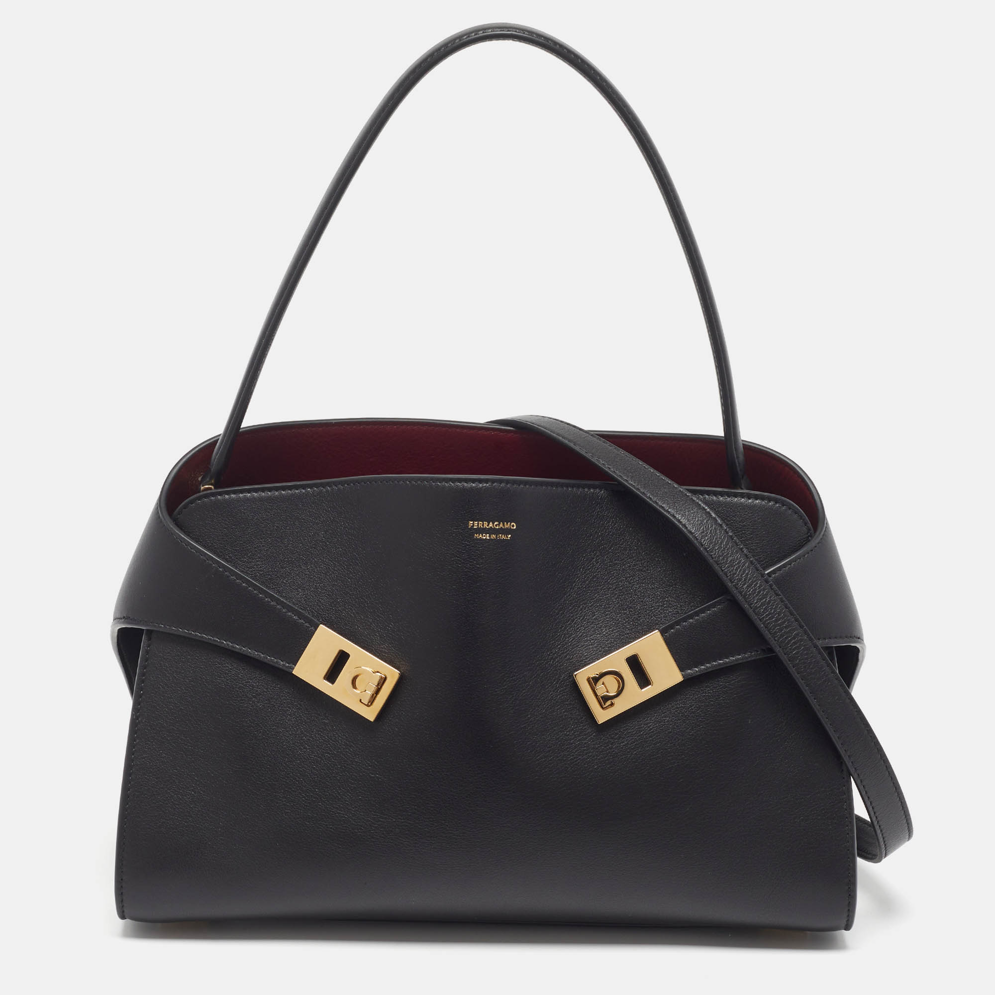

Salvatore Ferragamo Hug Soft Medium Black Leather Shoulder Bag