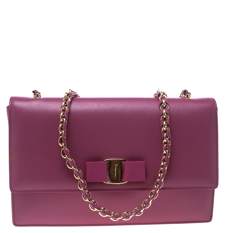 Salvatore Ferragamo Pink Leather Medium Ginny Shoulder Bag Salvatore ...