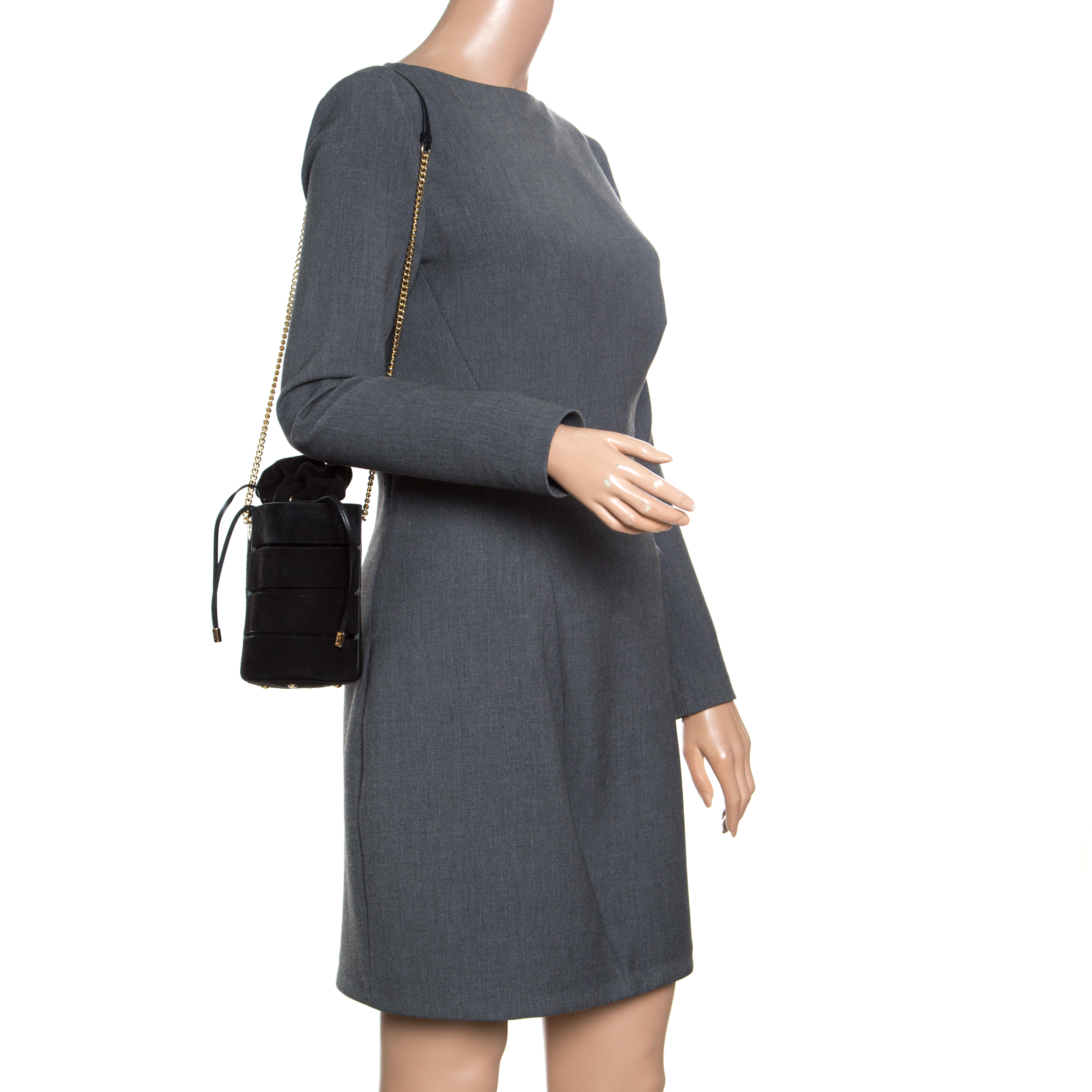 

Salvatore Ferragamo Black Suede Cocktail Bucket Bag