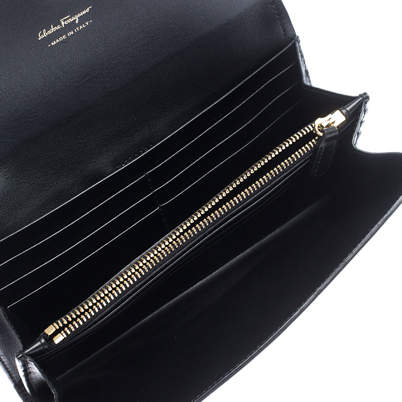 

Salvatore Ferragamo Black Leather Bow Flap Wallet
