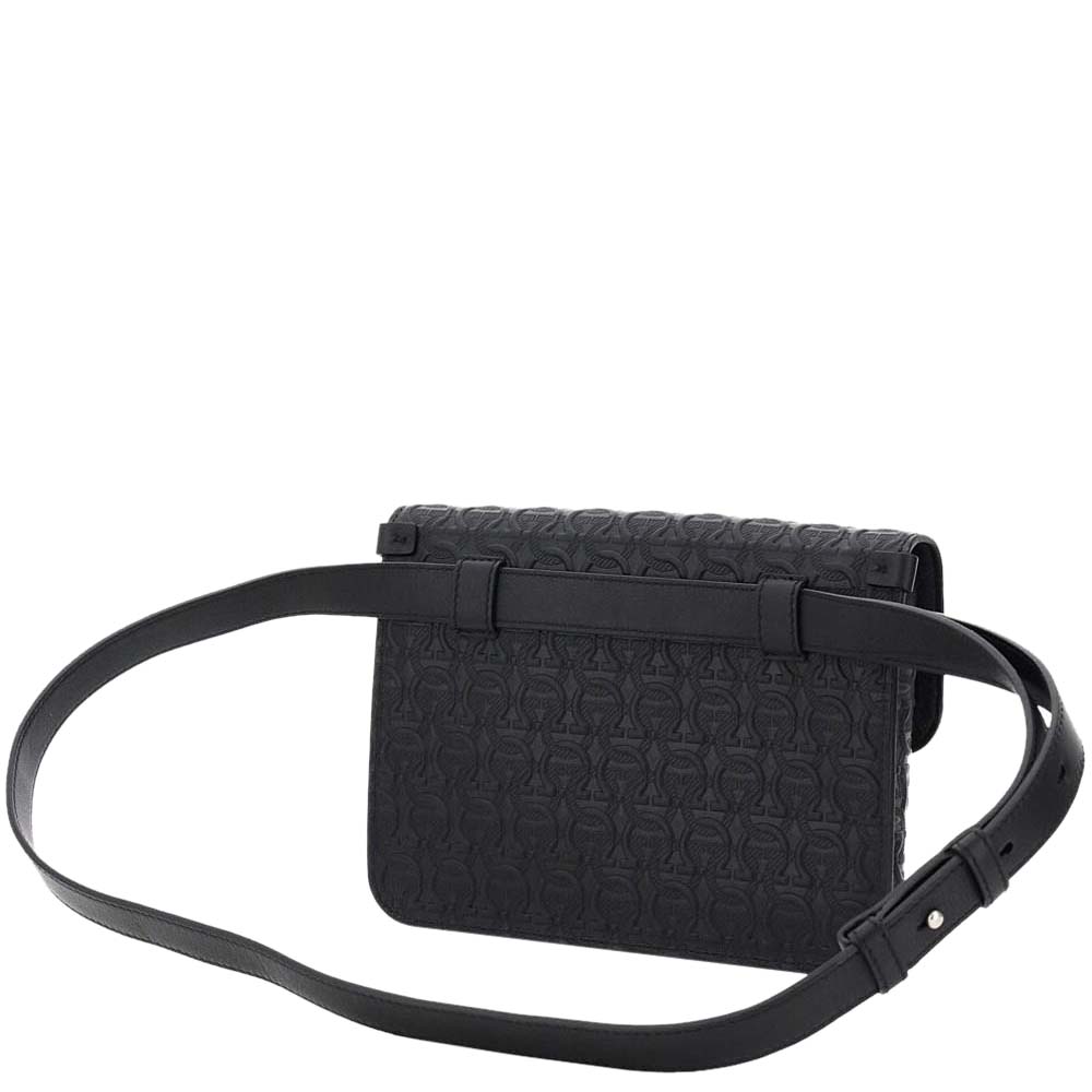 

Salvatore Ferragamo Black Embroidered Leather Gancini Belt Bag