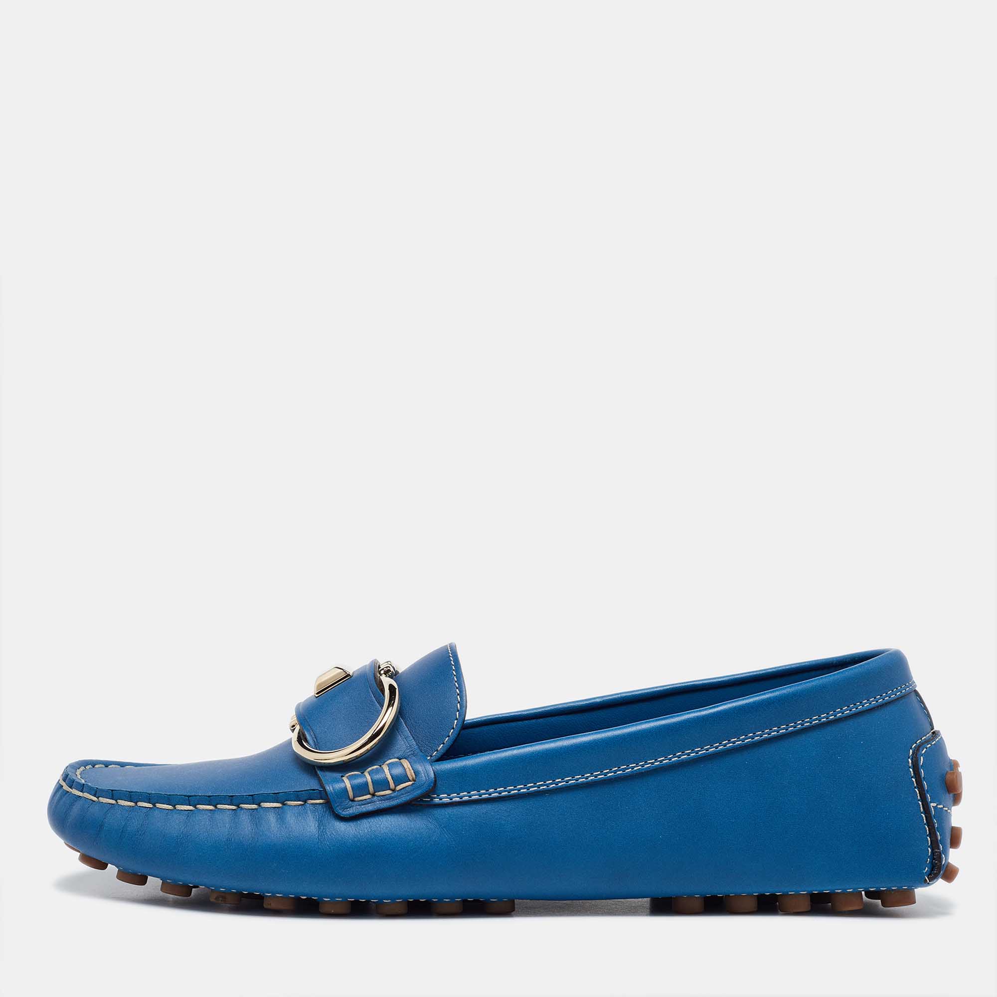 

Salvatore Ferragamo Blue Leather Breno Slip On Loafers Size