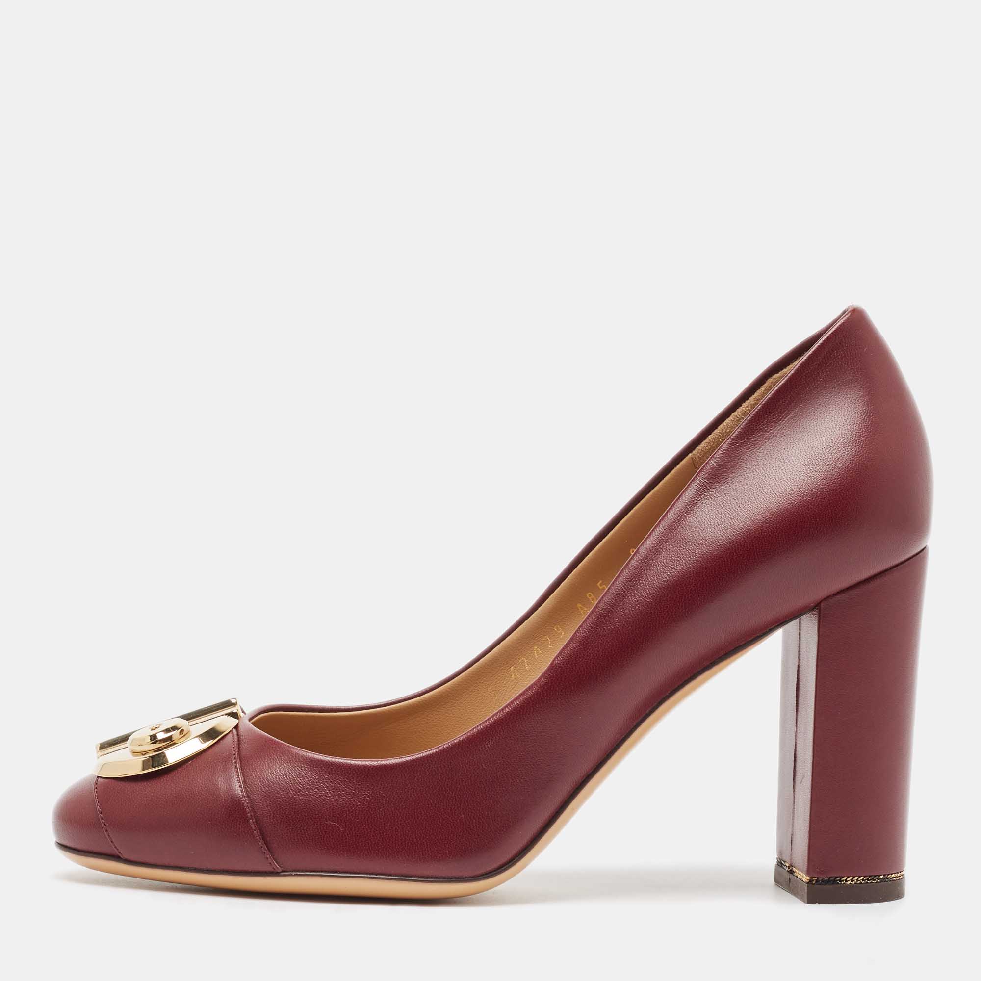 

Salvatore Ferragamo Burgundy Leather Fiamma Pumps Size 38.5