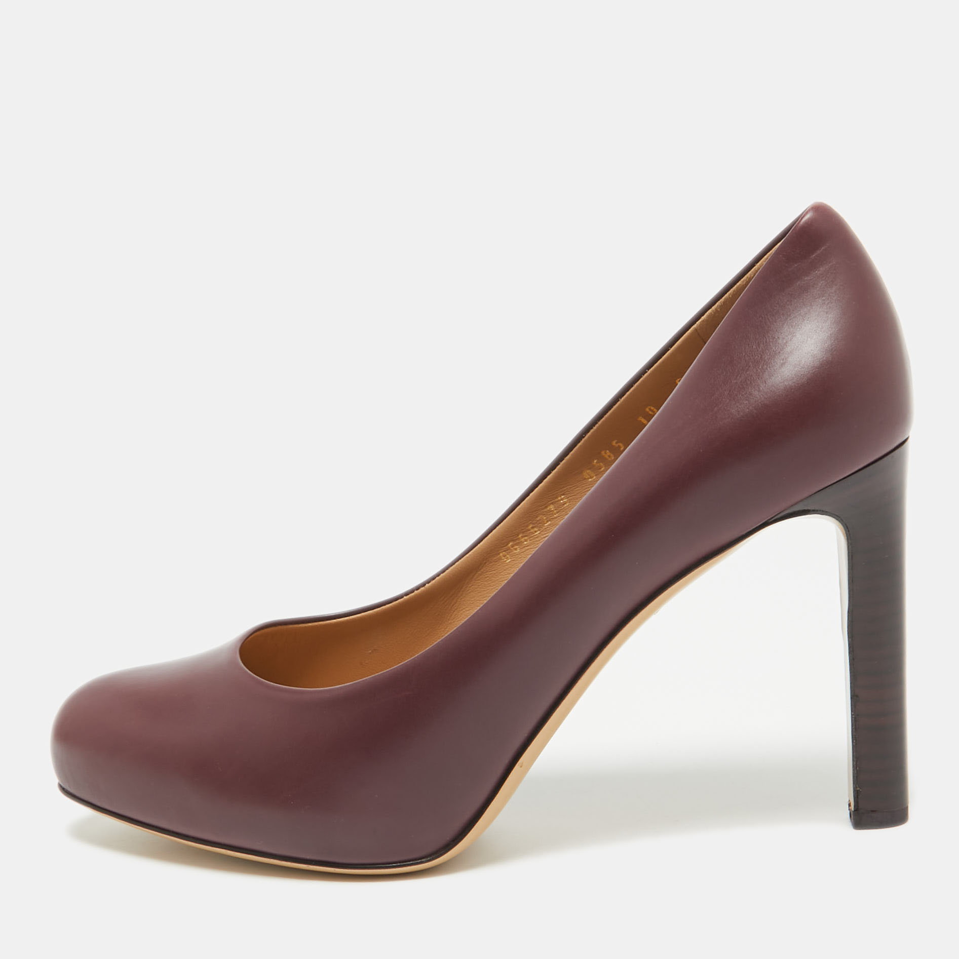 Pre-owned Ferragamo Burgundy Leather Leo Block Heel Pumps Size 40.5