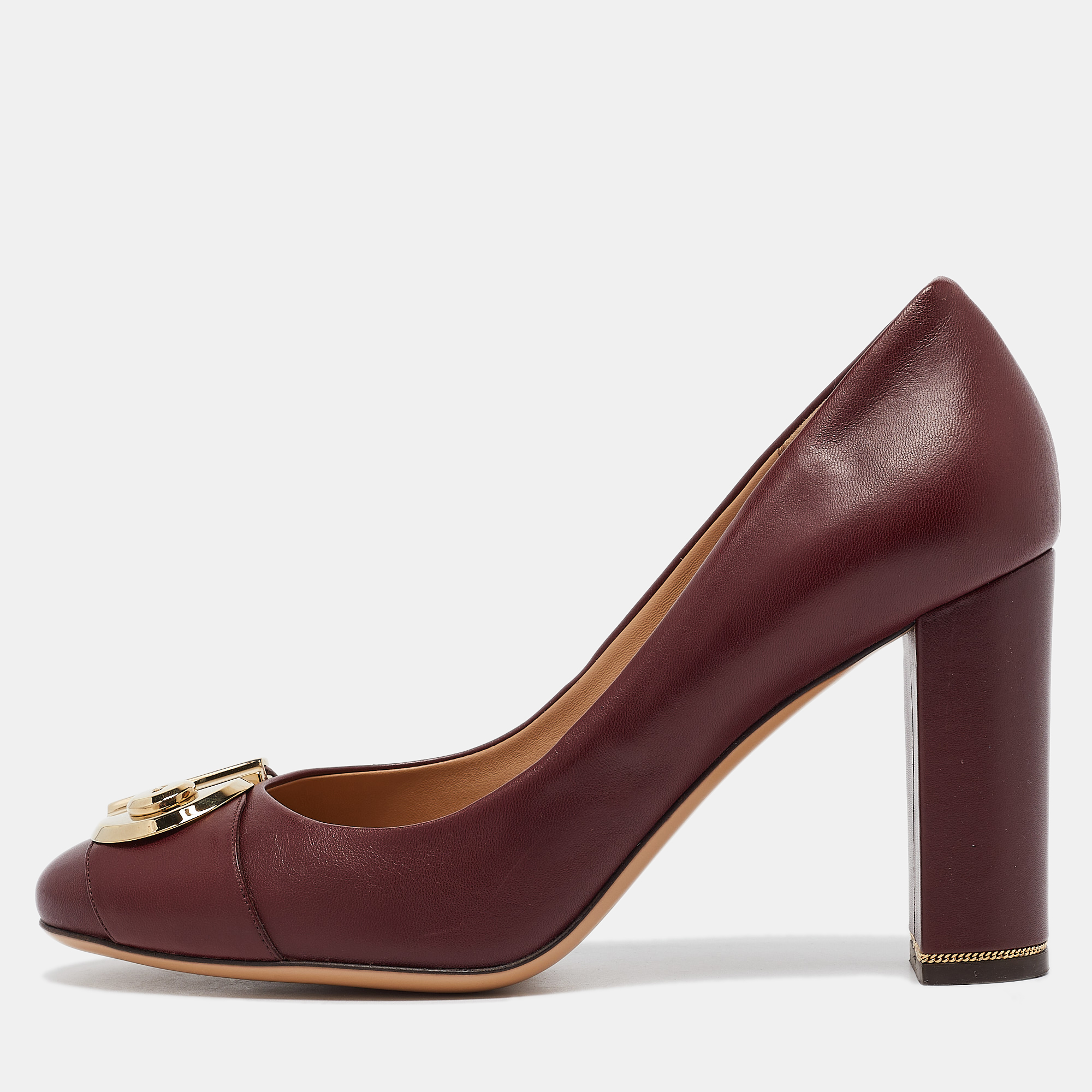 

Salvatore Ferragamo Burgundy Leather Fiamma Pumps Size 40.5