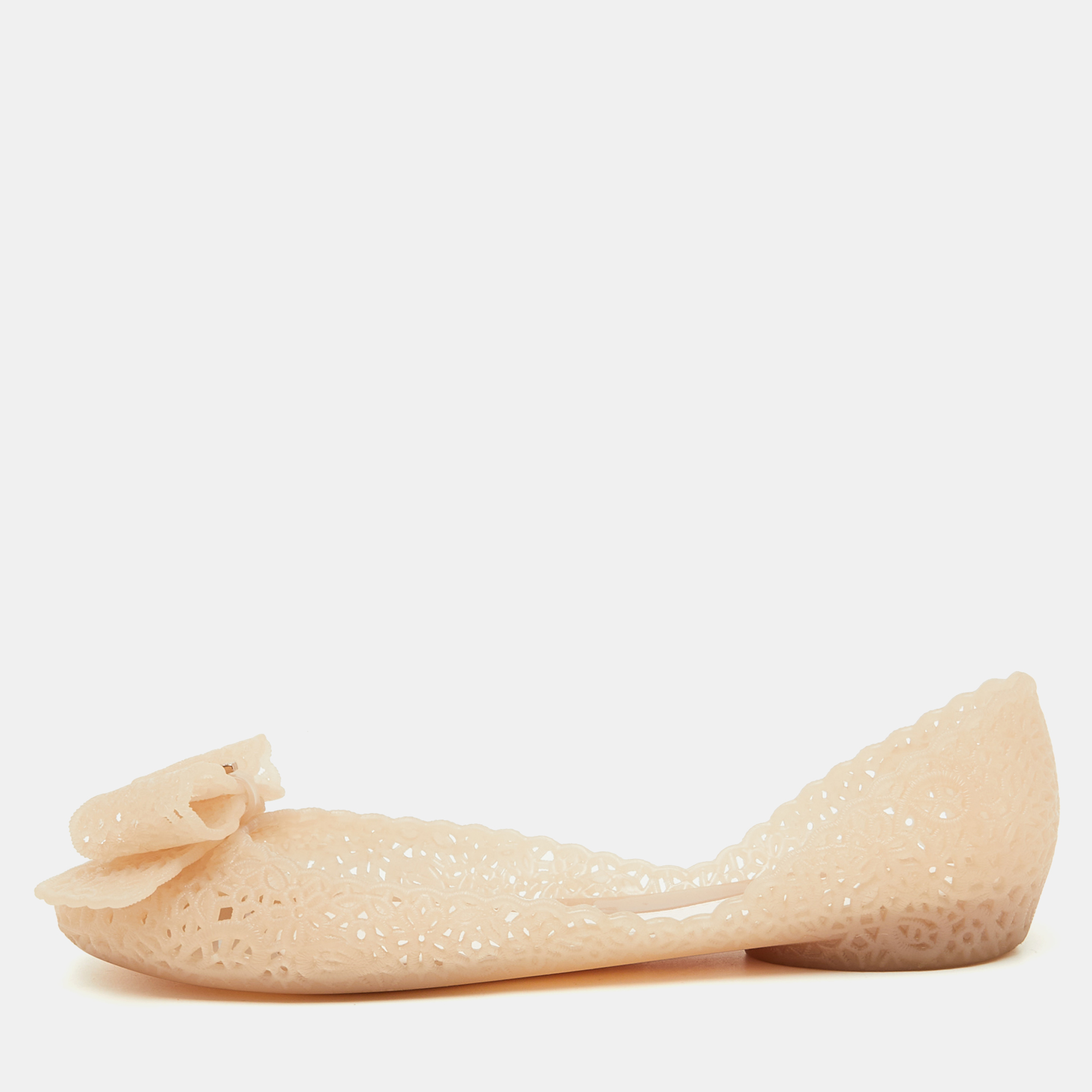 

Salvatore Ferragamo Beige Nilly Jelly Bow Ballet Flats Size 37.5