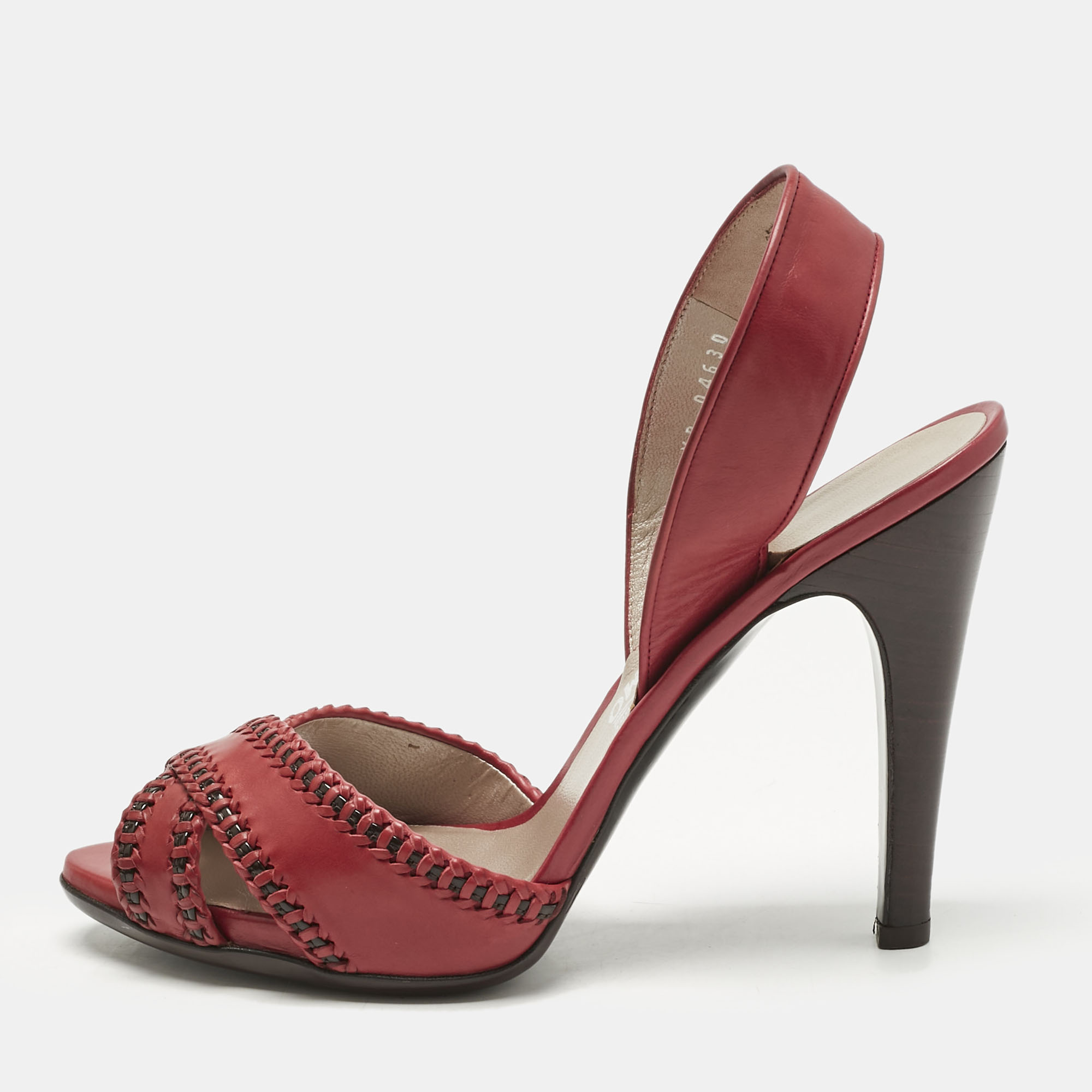 

Salvatore Ferragamo Red Leather Peep Toe Slingback Pumps Size 40