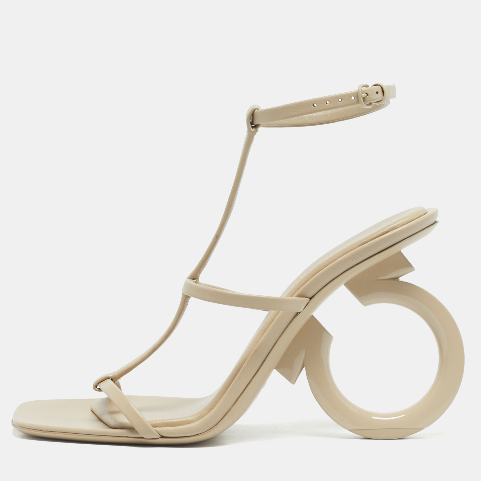 Salvatore Ferragamo Beige Leather Elina X5 Sandals Size 38