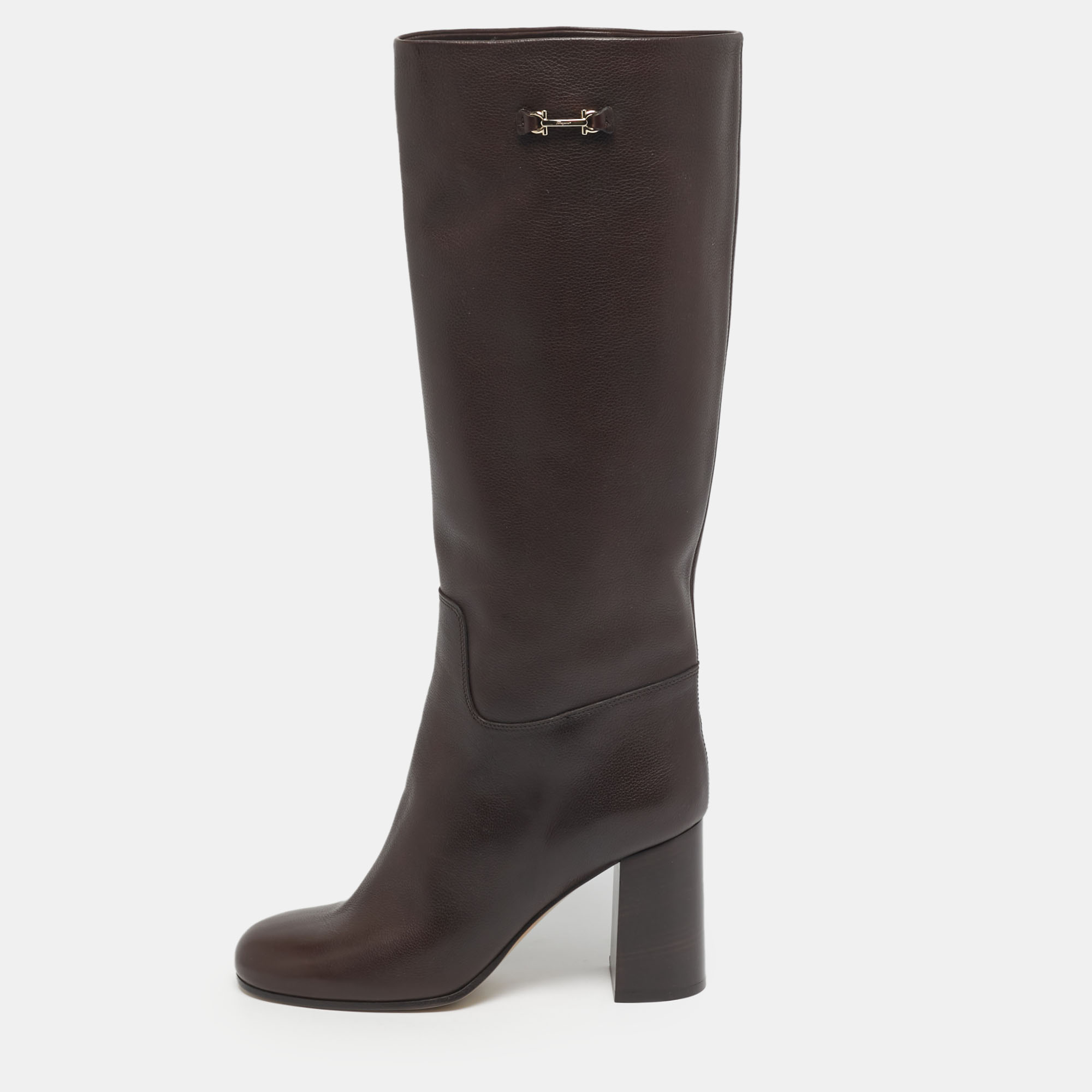 

Salvatore Ferragamo Brown Leather Ovidio Knee Length Boots Size 40.5