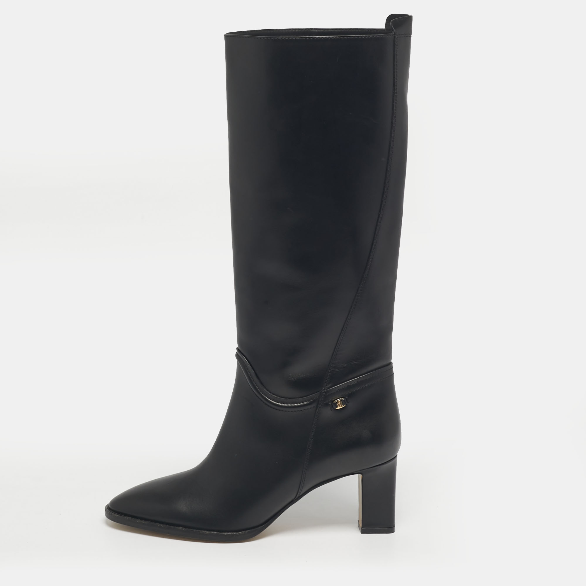 

Salvatore Ferragamo Black Leather Torris Knee Length Boots Size 39.5