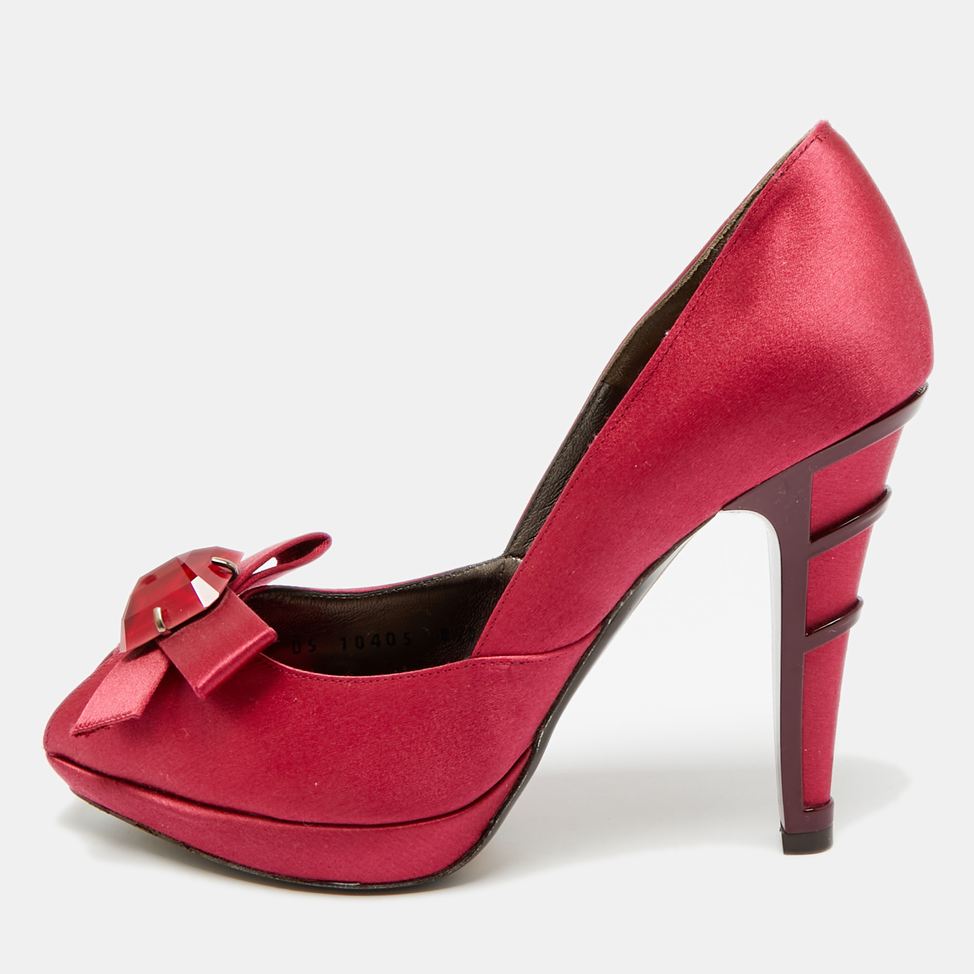 FERRAGAMO Pre-owned Burgundy Satin Crystal Embellished Peep Toe Pumps Size 37