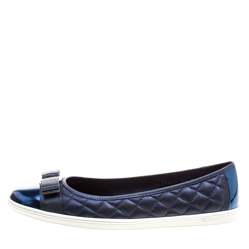 

Salvatore Ferragamo Metallic Blue Quilted Leather Rufina Sneaker Ballet Flats Size